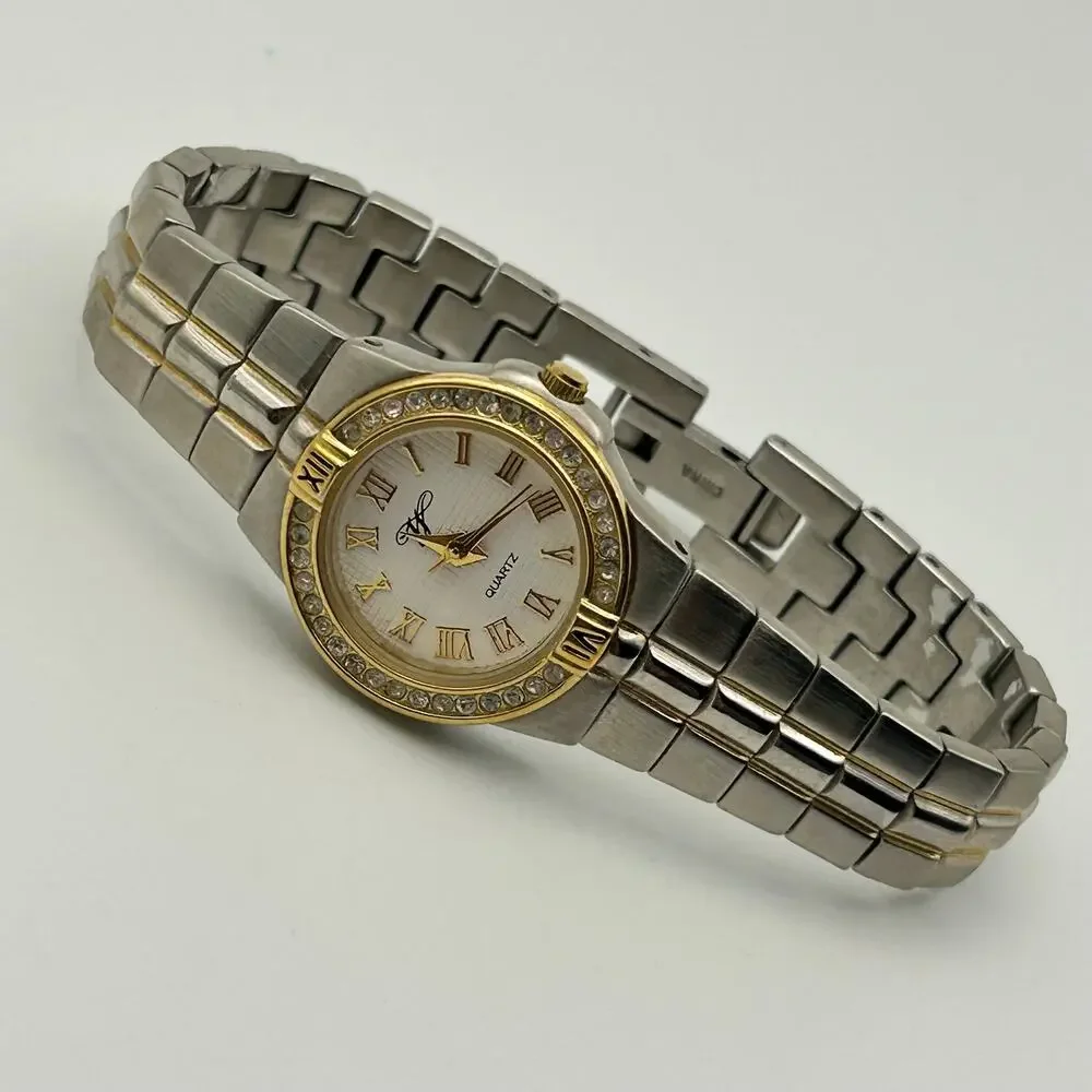 Worthington Two Tone Crystal Bezel Women’s Quartz Watch Working New Battery